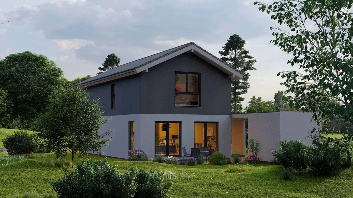 Gartenansicht Haustyp Einfamilienhaus SPEZIAL 120 - Modernes Einfamilienhaus mit großen Fensterflächen